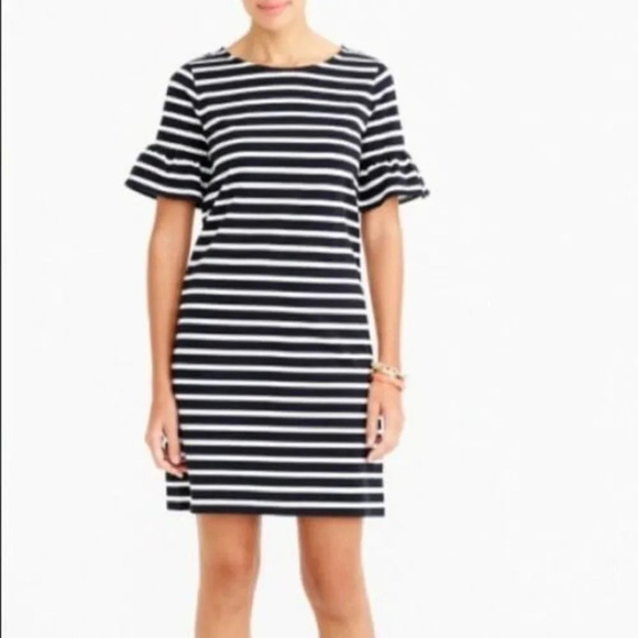 J. Crew Factory Striped Cotton Knit Ruffled Short Sleeve Dress - Size Small - Picture 1 of 7